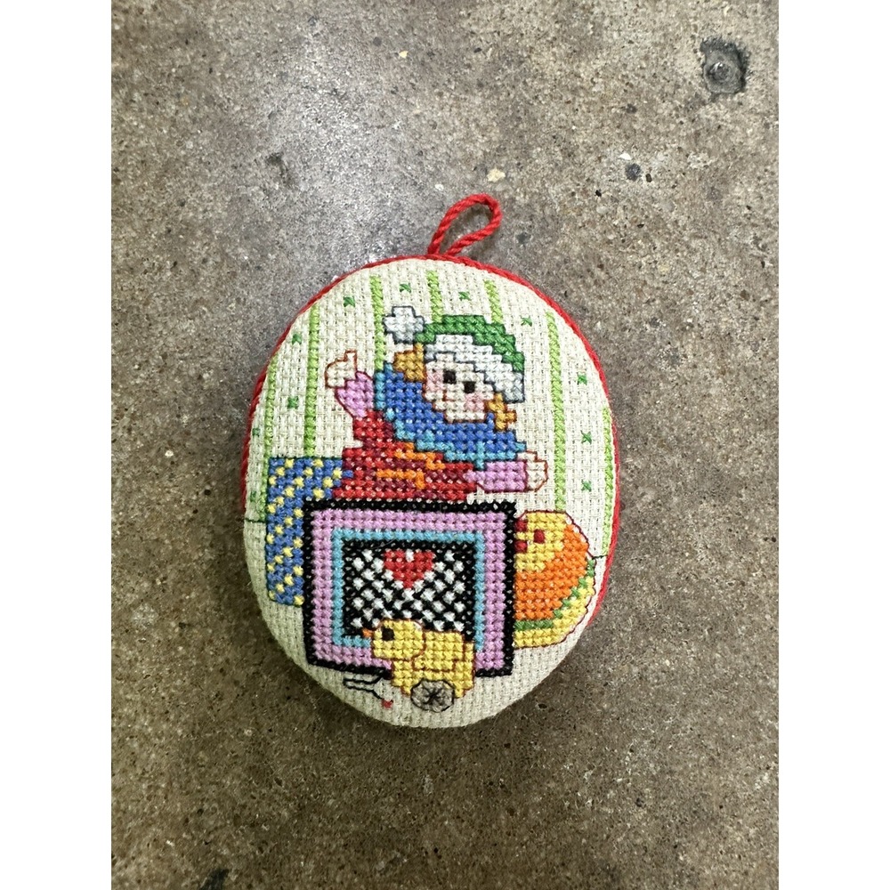 Vintage Handmade Crewel Toys‎ Jack In The Box Christmas Tree Ornament Completed